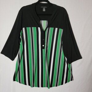 Elie McCarthy Tunic Top Womens Sz 3X Pullover 3/4 Sleeves Green White Black